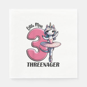 Kids Little Miss Threenager Three 3rd Birthday Gir Napkin