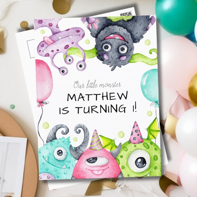 Kid's Little Monster Birthday Party Invitation Postcard (Creator Uploaded)