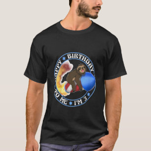 Kids  Little Sloth Flies Fireworks Bday I'm 3 T-Shirt
