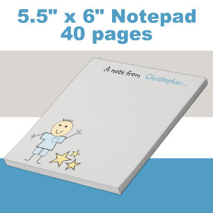 Kids little stick boy grey and blue with stars notepad