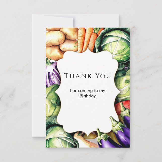 Kids Locally Grown Farmers Market Birthday Thank You Card (Front)