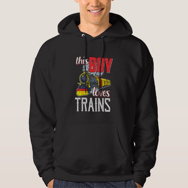 Kids Locomotive Steam Engine Railfan -This Boy Lov Hoodie (Front)