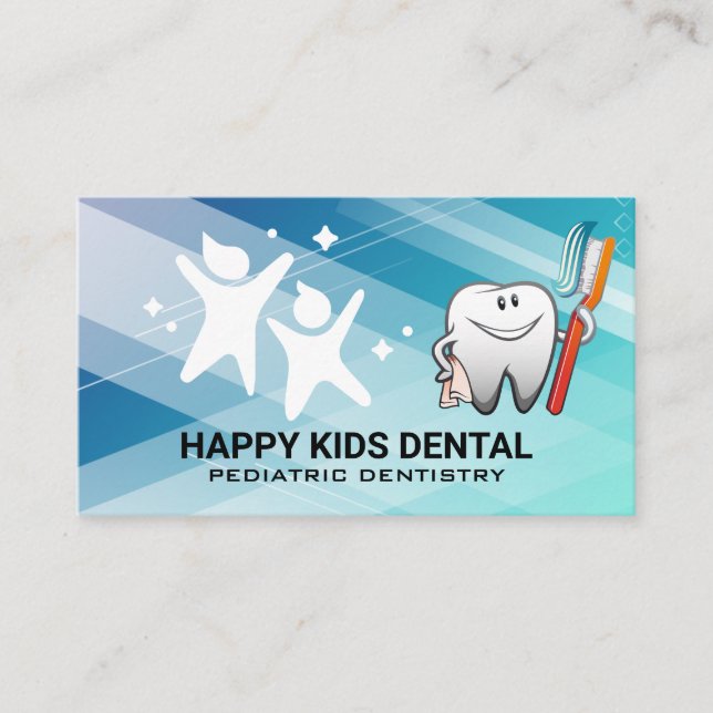 Kids Logo | Dental Tooth and Brush Cartoon Business Card (Front)