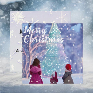 Kids looking up at Christmas tree Card