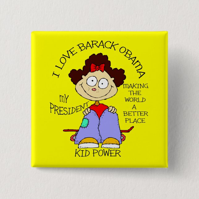 KIDS LOVE OBAMA 15 CM SQUARE BADGE (Front)