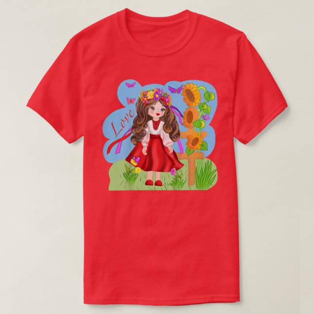 Kids Love Ukrainian Style youth  Flower Girl Short T-Shirt (Design Front)