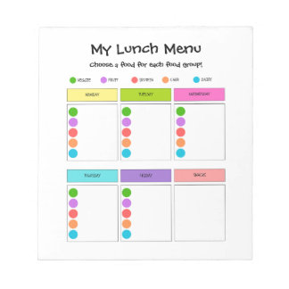 Kids Lunch Planner with Food Groups Notepad