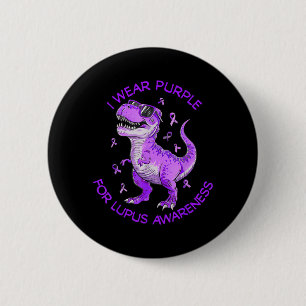 Kids Lupus Awareness I Wear Purple Dinosaur 6 Cm Round Badge