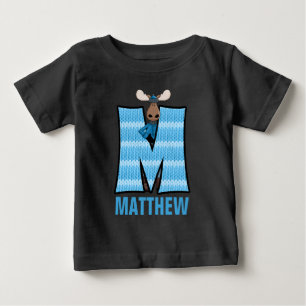 Kids "M" Monogrammed Blue Knit Moose Baby T-Shirt