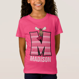 Kids "M" Monogrammed Pink Knit Moose T-Shirt