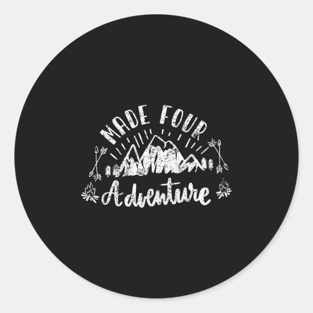 Kids Made Four Adventure 4th Birthday Camping  Classic Round Sticker (Front)