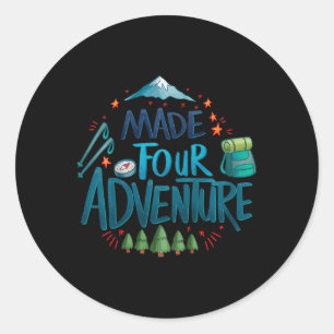 Kids Made Four Adventure 4th Birthday Party Campin Classic Round Sticker