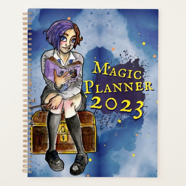 Kids Magic School Girl Cartoon Watercolor Planner (Front)
