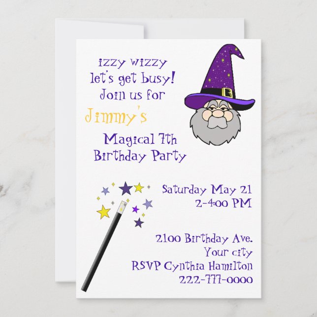 Kid's Magic Themed Birthday Party Invitation (Front)