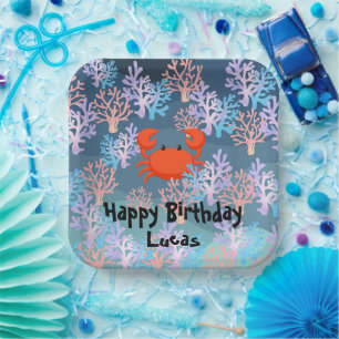 kids magical crab under the sea rainbow pastel paper plate