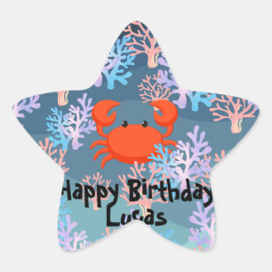 kids magical crab under the sea rainbow pastel star sticker