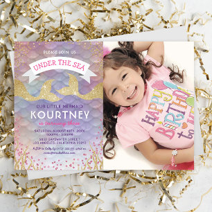 Kids Magical Mermaid Birthday Party Photo Invitation