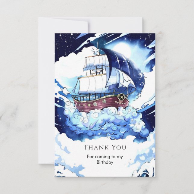 Kids' Magical Sea Pirate Birthday Thank You Card (Front)