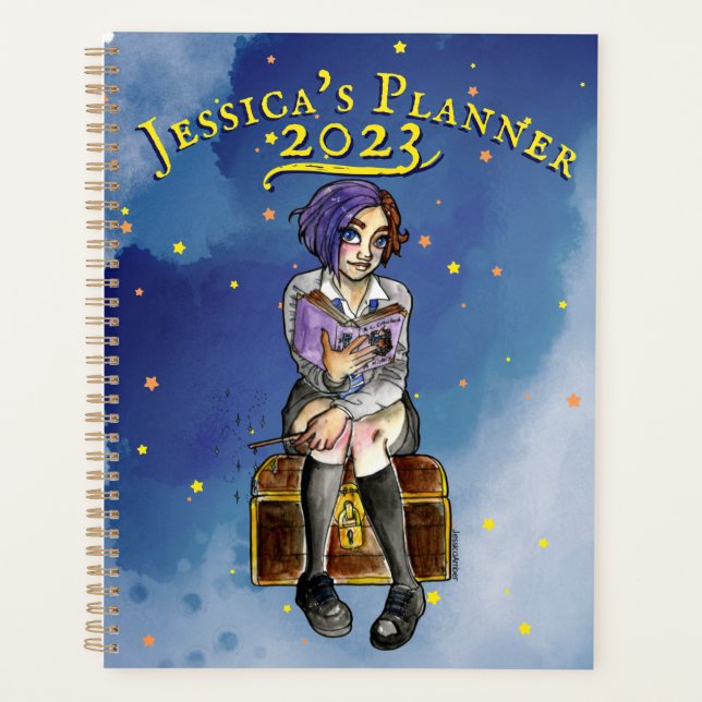 Kids Magical Witch Teen Girl Cartoon Watercolor Planner (Front)