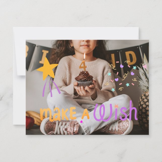 Kids Make A Wish 4th Photo Birthday Card (Front)