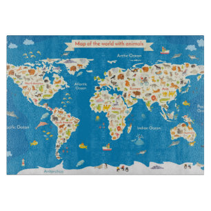 Kids Map of the World With Animals Cutting Board