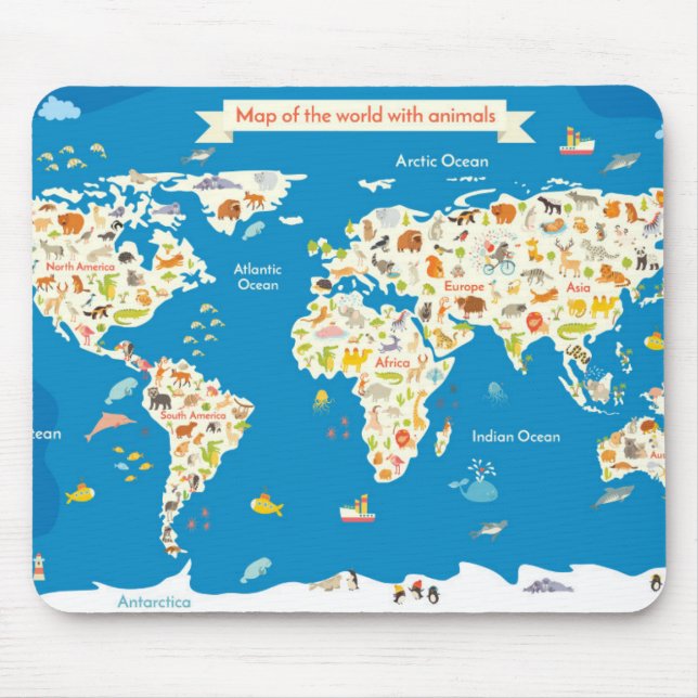 Kids Map of the World With Animals Mouse Mat (Front)