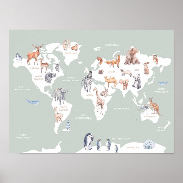 Kids Map of the World With Animals  Poster (Front)