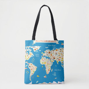 Kids Map of the World With Animals Tote Bag