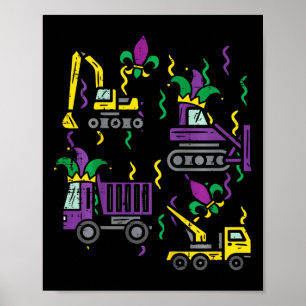 Kids Mardi Gras Construction Truck Cute Vehicle Bo Poster