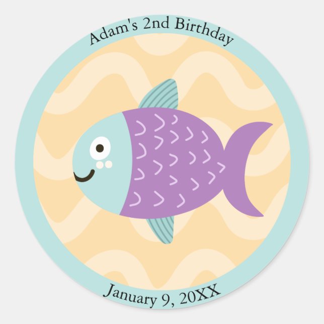 Kids Marine Fish Under the Sea Birthday Classic Round Sticker (Front)