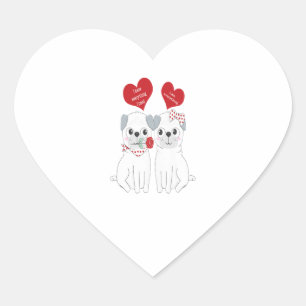 Kids Matching Valentines Pug Dog Lover Gift Heart Sticker