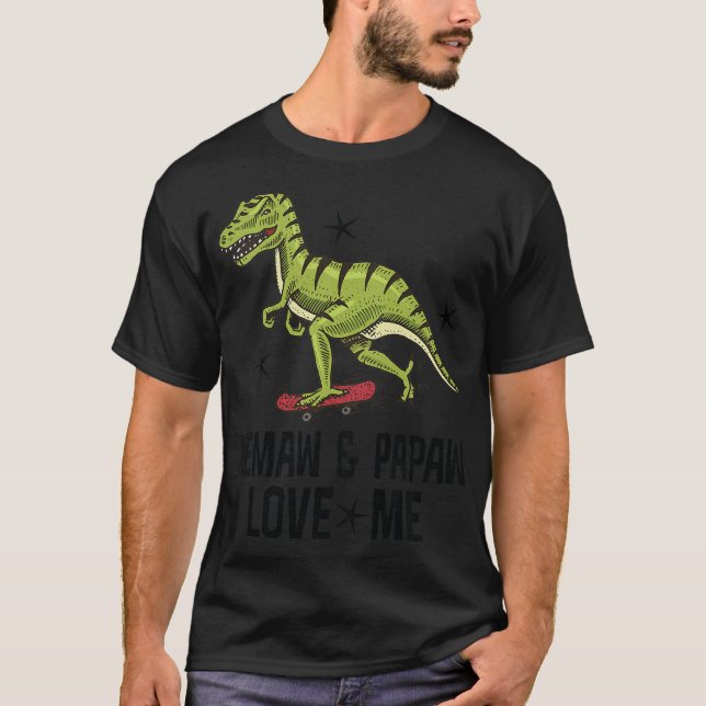 Kids Memaw and Papaw Love Me Grandson Dinosaur T-Shirt (Front)