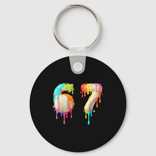 Kids Meme 67 Number Six 6 Seven 7 Ice Cream Drips  Key Ring (Front)