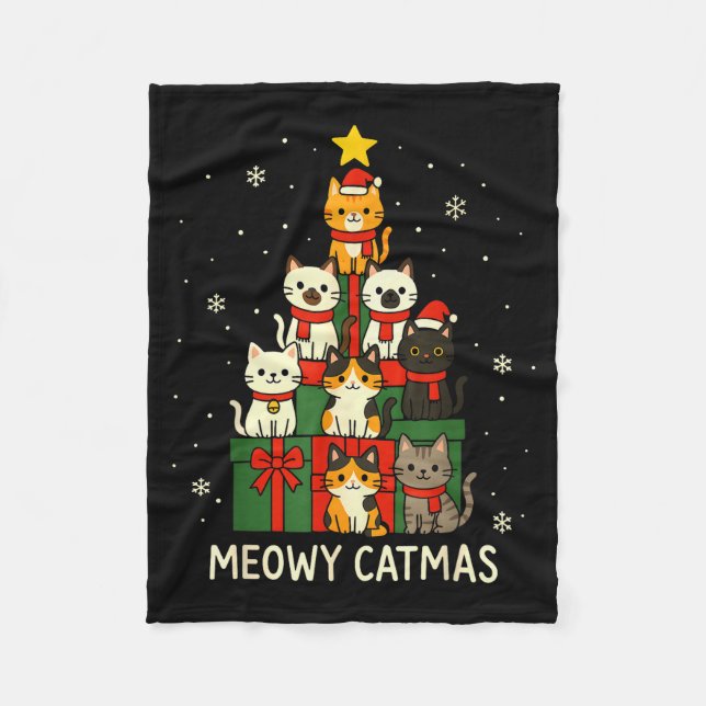 Kids Men Women Meowy Catmas Funny Christmas Cats C Fleece Blanket (Front)