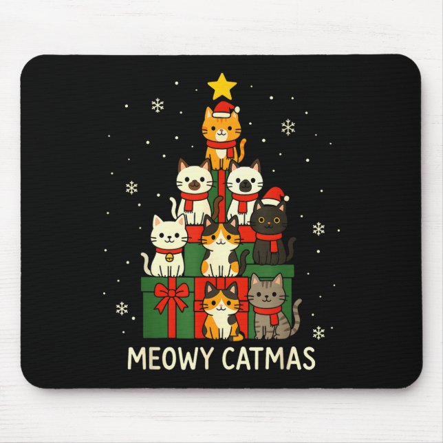 Kids Men Women Meowy Catmas Funny Christmas Cats C Mouse Mat (Front)