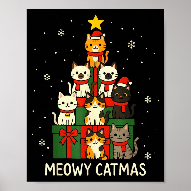 Kids Men Women Meowy Catmas Funny Christmas Cats C Poster (Front)