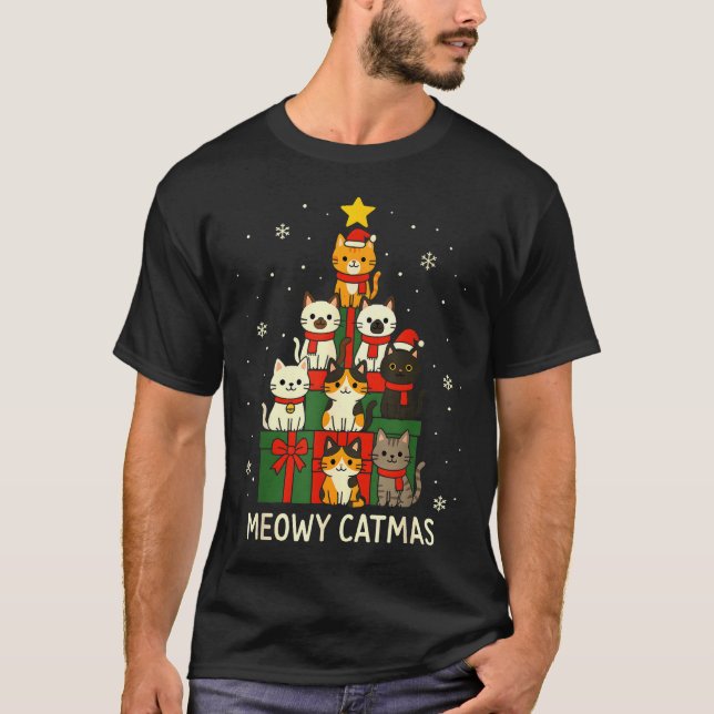 Kids Men Women Meowy Catmas Funny Christmas Cats C T-Shirt (Front)