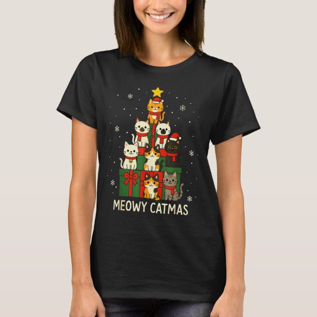 Kids Men Women Meowy Catmas Funny Christmas Cats C T-Shirt (Front)