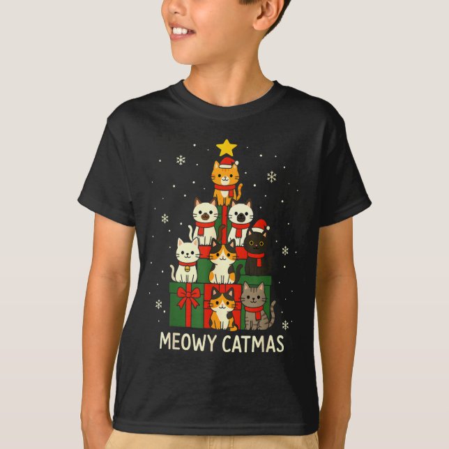 Kids Men Women Meowy Catmas Funny Christmas Cats C T-Shirt (Front)