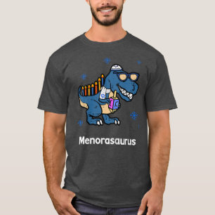 Kids Menorasaurus Re Menorah Dinosaur Hanukkah Paj T-Shirt