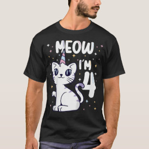 Kids Meow Im 4 bday cat party cute 4th Birthday Ki T-Shirt
