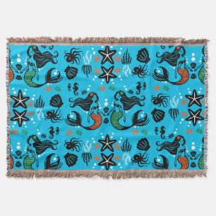 Kids Mermaid Beach Throw Blanket