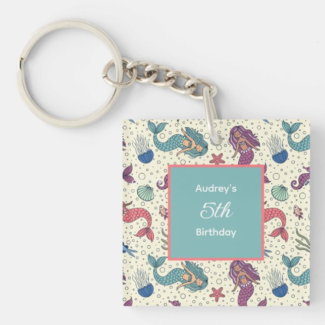 Kids Mermaid Birthday  Key Ring (Front)