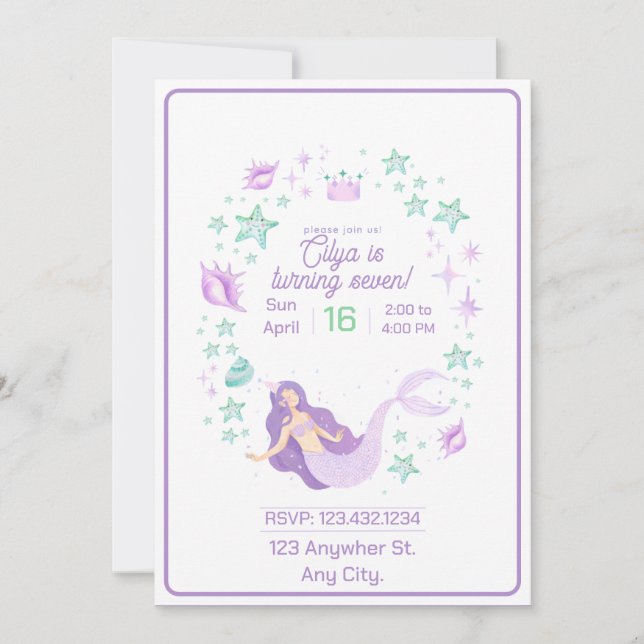 Kids Mermaid Birthday Splash Invitation (Front)