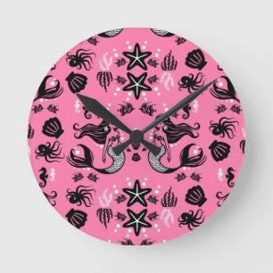 Kids Mermaid Pink Round Clock