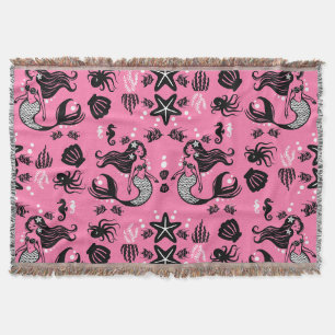 Kids Mermaid Pink Throw Blanket