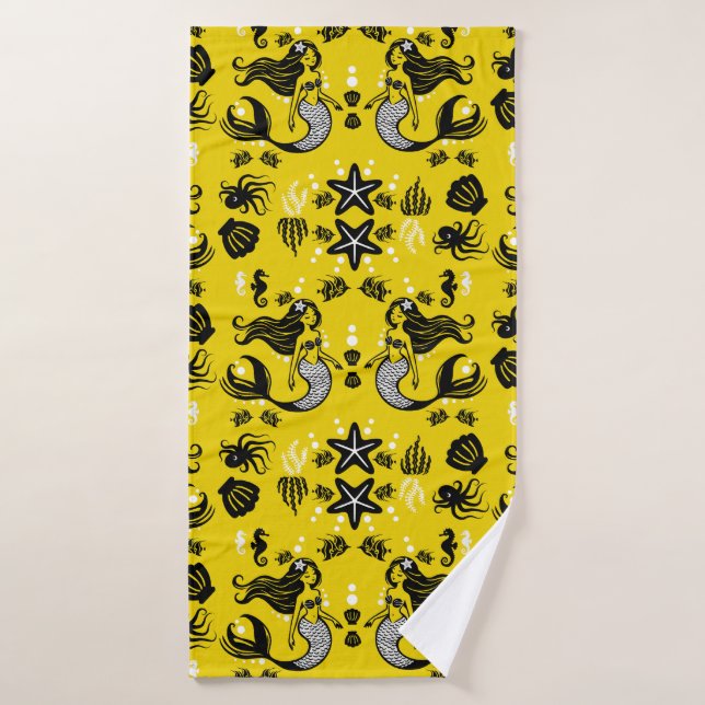 Kids Mermaid Yellow Beach Bath Towel (Bath Towel)