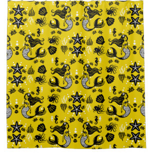 Kids Mermaid Yellow Beach Shower Curtain