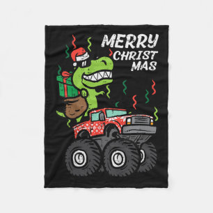 Kids Merry Christmas Dino Monster Truck Xmas Trex Fleece Blanket