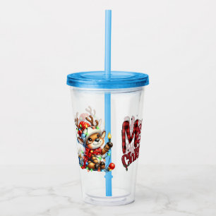 Kids Merry Christmas Reindeer Acrylic Tumbler